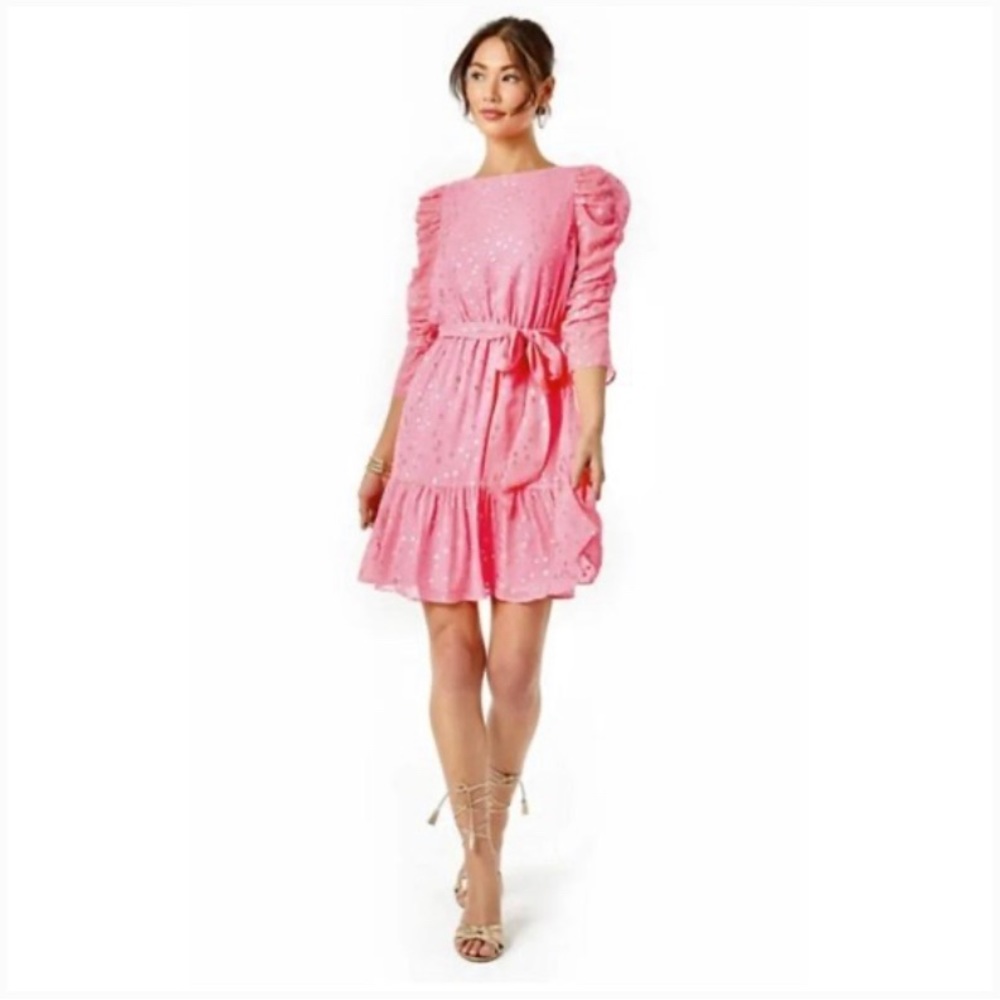 Lily Pulitzer Pink & Gold Dotted Dress Size 2